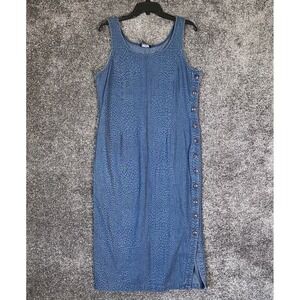 Vintage 90s Y2K Denim Jumper Maxi Dress Medium Blue Animal Print Reptile Teacher